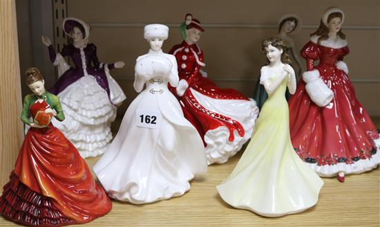 Seven Doulton figures: Eleanor, Kathryn, Christmas Day(2), Christmas Morn (2) and Pretty Ladies (7)